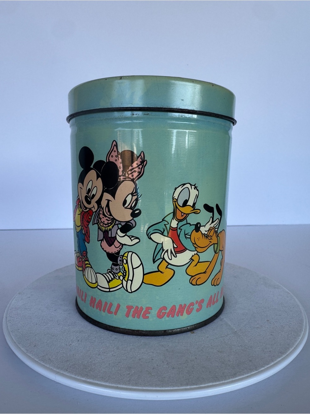 Disney Teal Mickey, Minnie, Donald & Pluto Tin Canister
